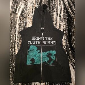 Homme Femme Black Sleeveless Hoodie